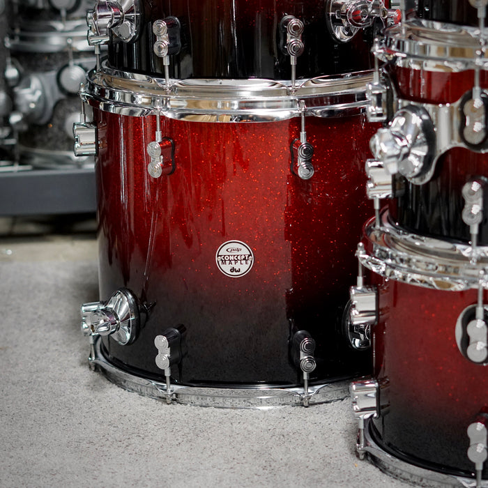 PDP Concept Maple 6 Piece - Red to Black Fade - 8/10/12/14/16/22 - NO SNARE DRUM