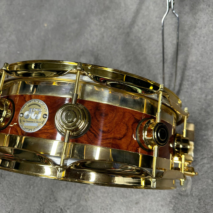 DW Collector's Exotic Series Edge Snare Drum - Private Reserve Waterfall Bubinga 24k Gold Hardware- 14" x 5" - Free Shipping