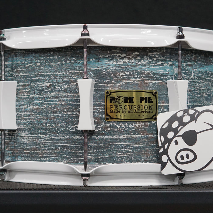 Pork Pie 'Road Rash Blue Barn' Custom Snare Drum - 14" x 7" - NEW - Free Shipping
